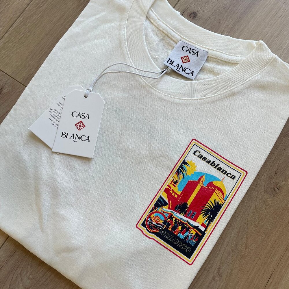 Medium Casablanca Men's T-Shirt Cotton Relaxed Fit White Short Sleeve